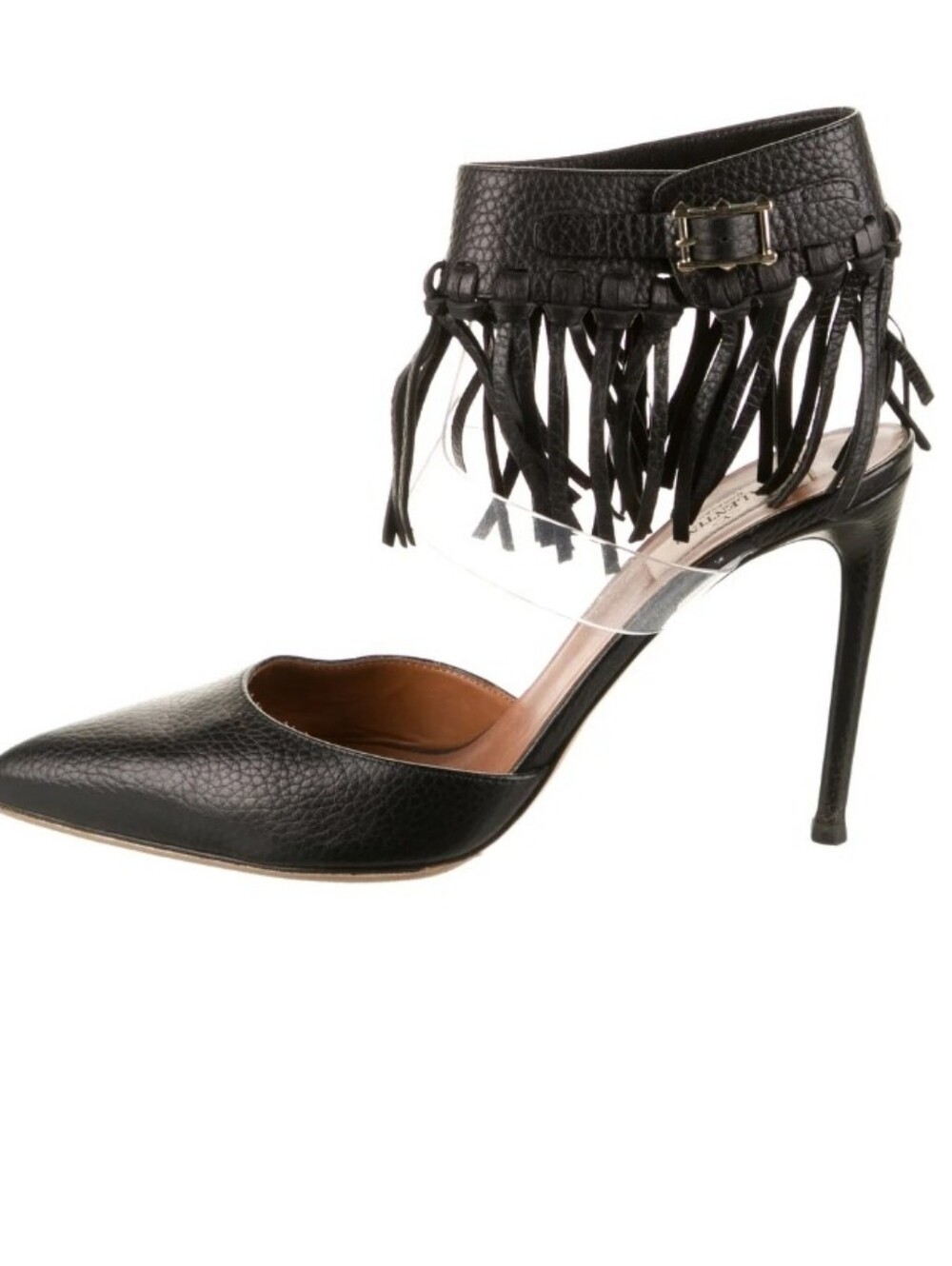 Valentino Garavani Leather Fringed D'Orsay Pumps